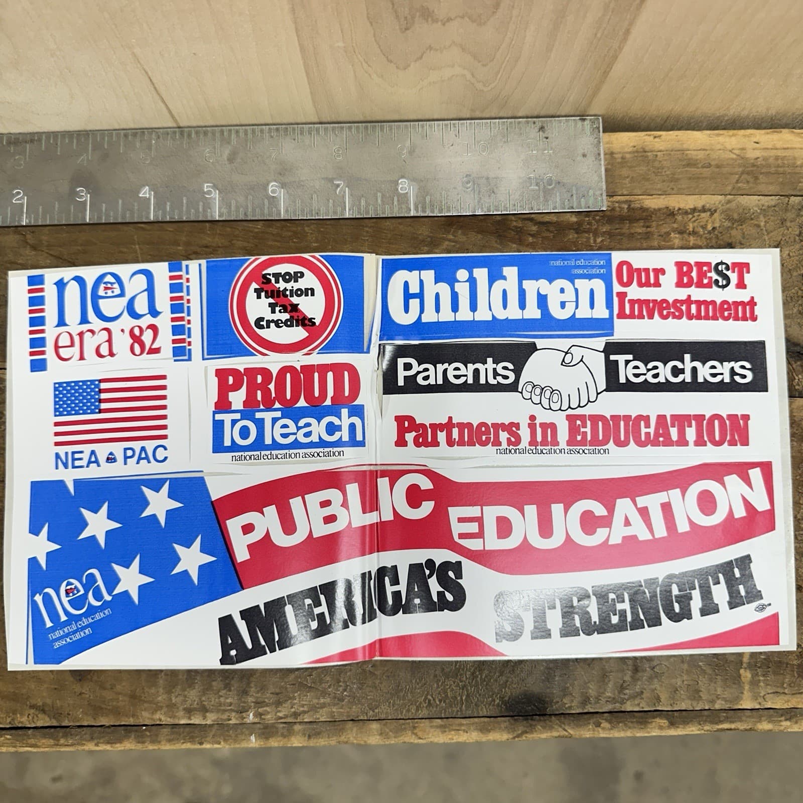 Vintage Teachers NEA Bumper Sticker Sheet National Education Association 1982