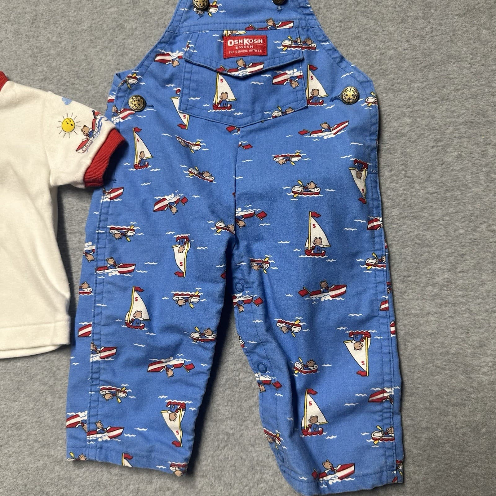 Vintage OshKosh B’gosh 80s 6-9 Months Overalls Boats Boys Infant Set USA Vestbak 3