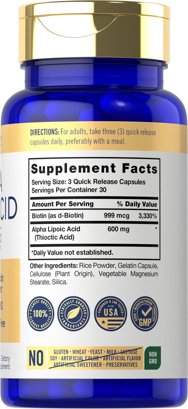 Alpha Lipoic Acid 600mg | Plus Biotin Optimizer | 90 Capsules | by Carlyle 2