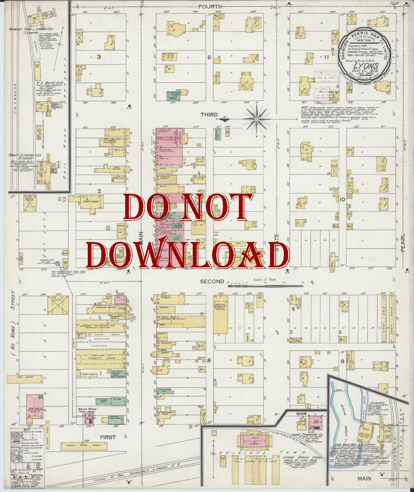 COPY 1900  Map Lyons  Nebraska Highly Detailed Street Maps 17"X20" Posters