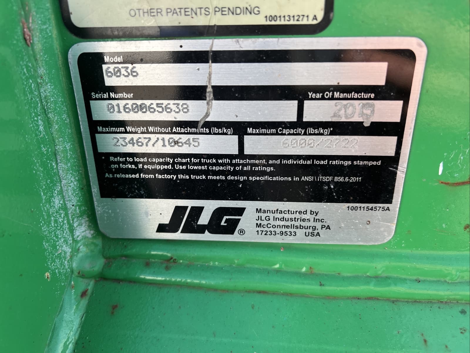 2015 JLG 6036 6000# capacity cab heat Cummins diesel 2800 hours 60” Forks 4