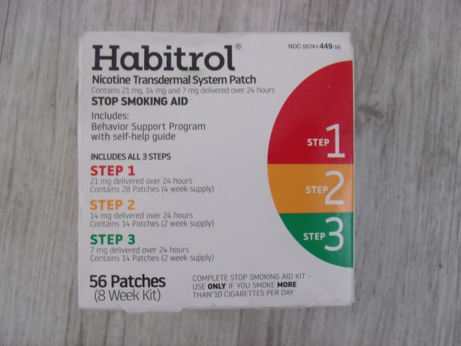 Habitrol Nicotine Transdermal System Patch - 8 Week Kit - 56 Patches Step 1-3