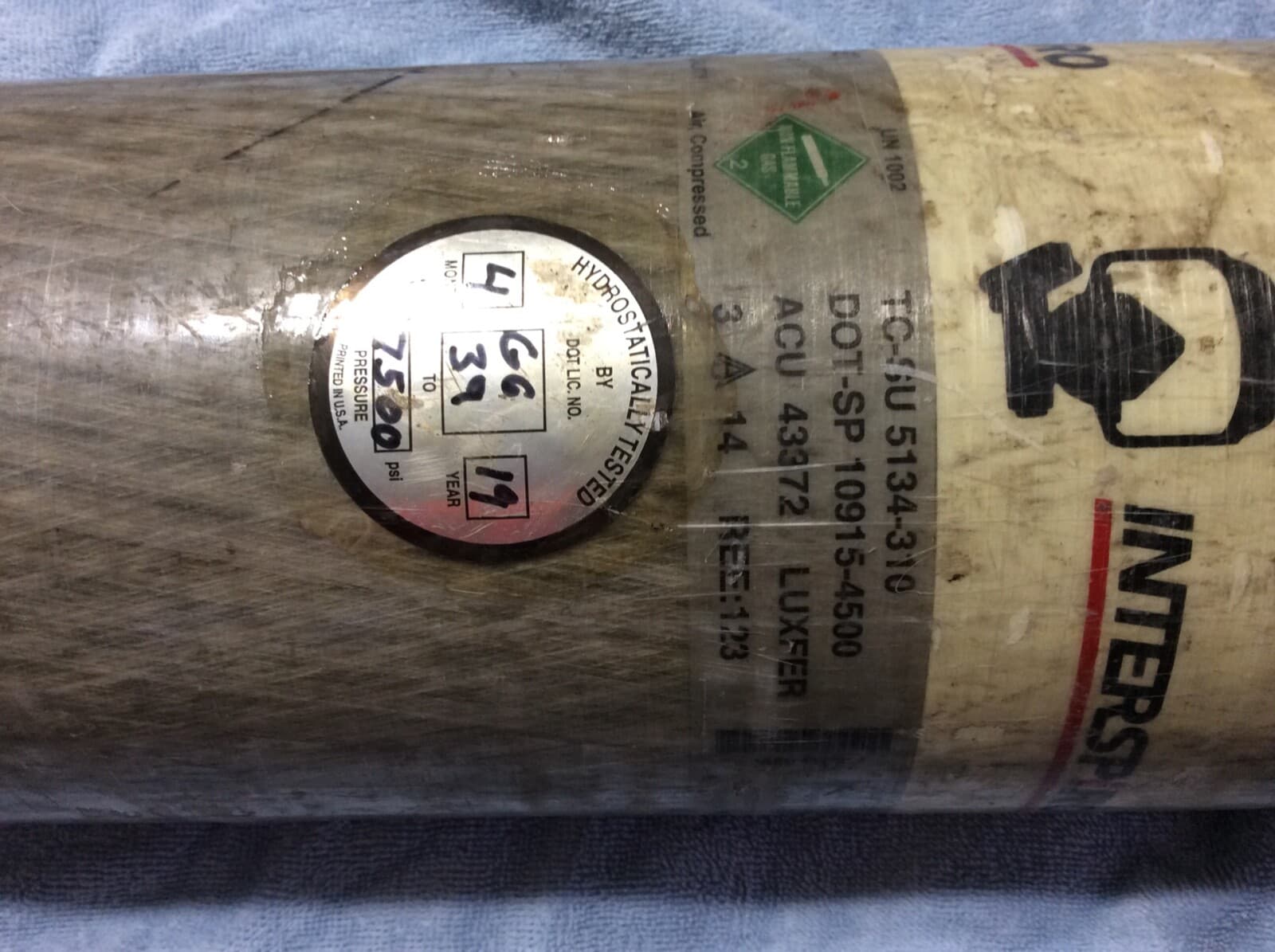 interspiro Air tank 2014 Hydro tested 2019 45 minutes (4500 psi) 4