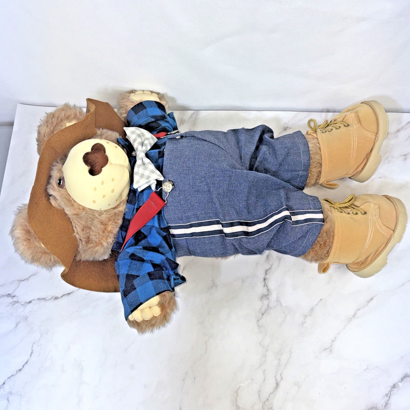 Furskins Harlan Honeysuckle Bear Plush Xavier Roberts 22” Overalls Hat Bow Tie 4