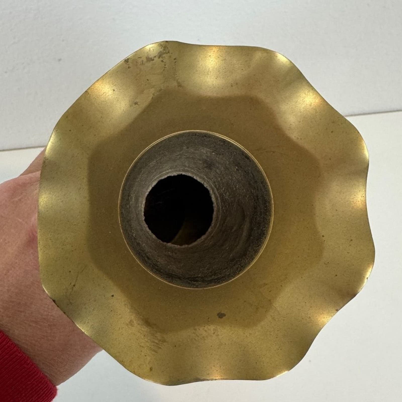 Vintage Enameled Fluted Brass Vase India 12 inch 4