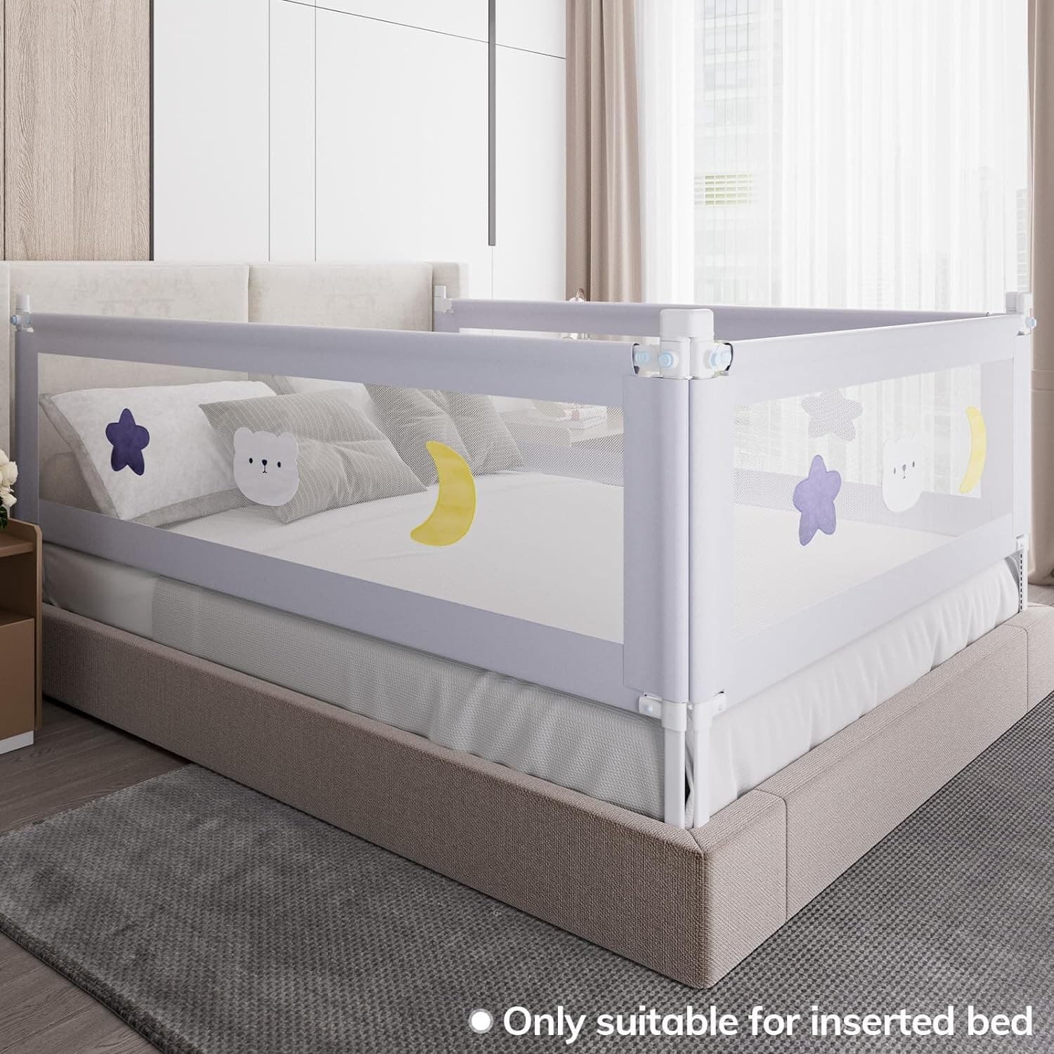 Toddler Bed Rails w/ Double Child Lock Height Adjustable, Full 3 Pack, 54x75x75” 2