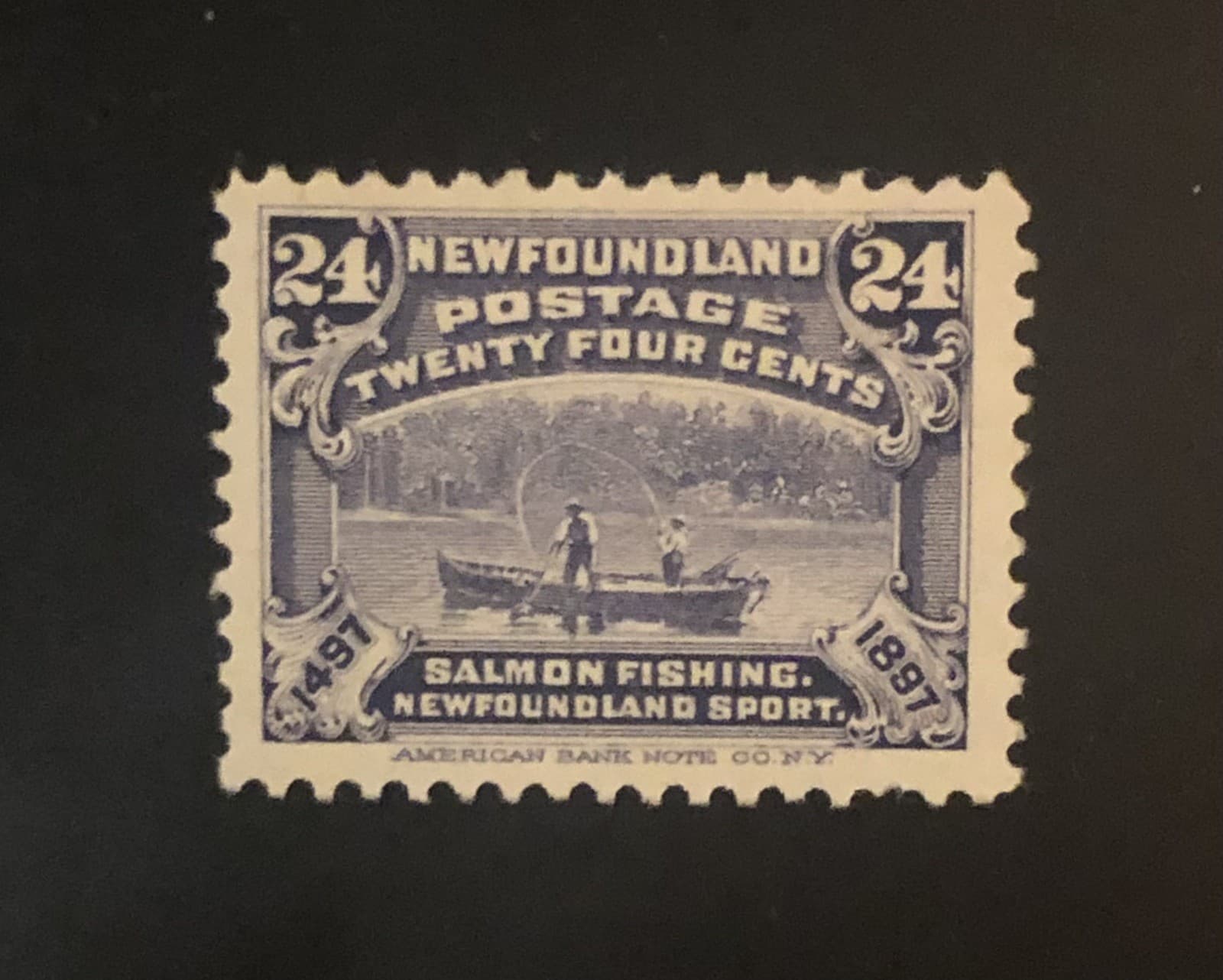 Stamps Canada Newfoundland Sc71  24c grey Salmon Fishing 1897  see details 3