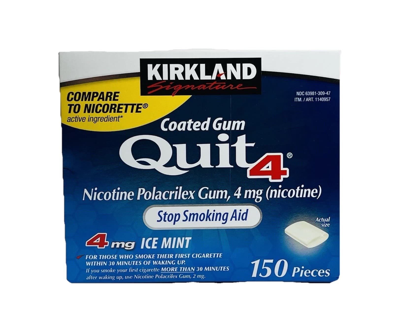 Kirkland Signature Quit 4mg Quit Smoking Gum ICE MINT Nicotine Polacrilex 150ct 2