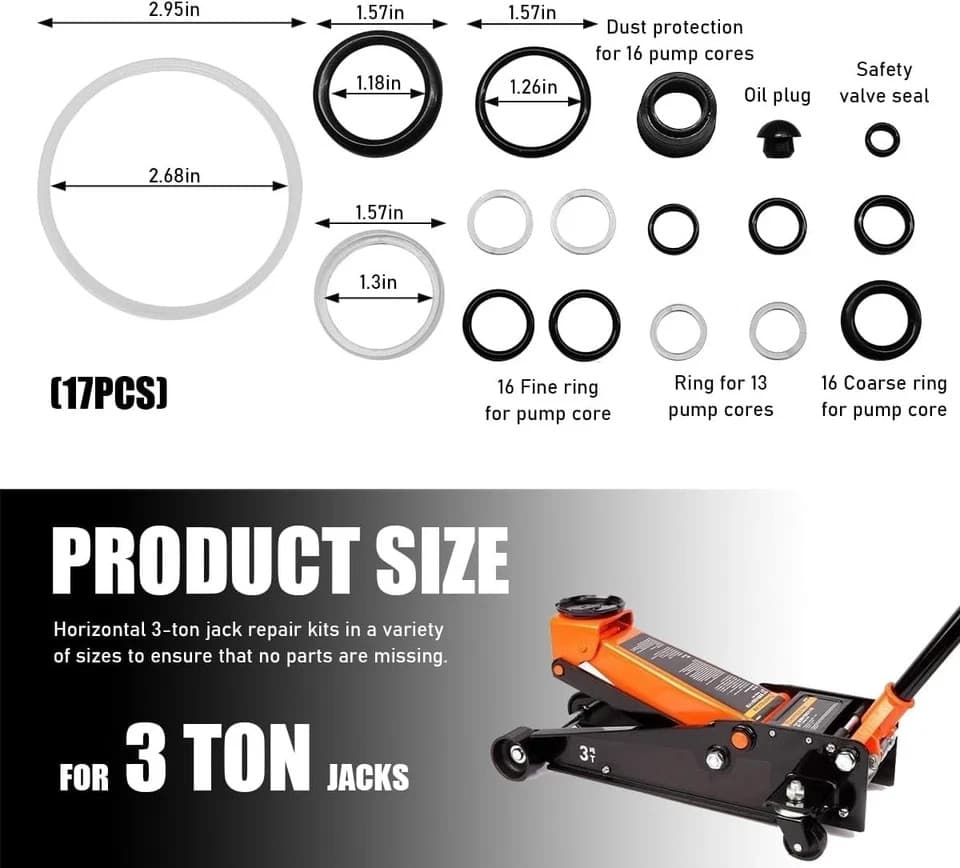 17PCS Floor Jack Seal Kit, 3 Ton Horizontal Hydraulic Jack O-Ring Seal with Oil  2