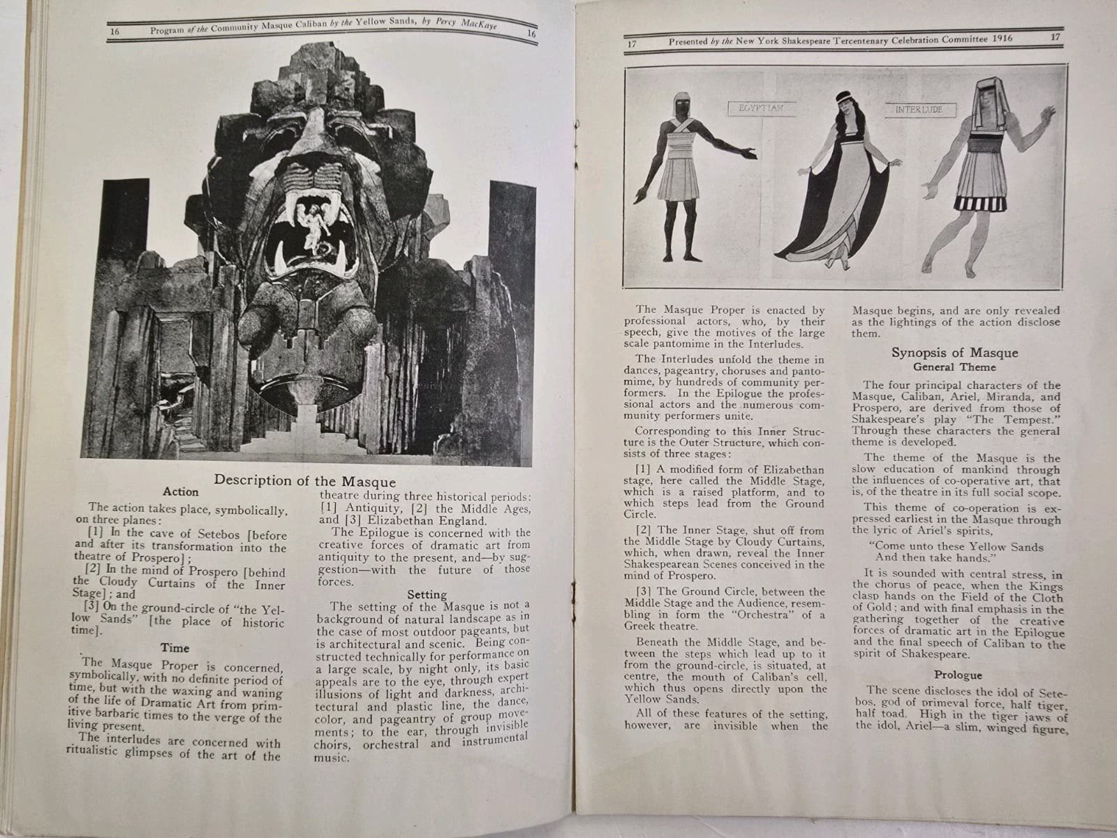 1916 Antique CALIBAN Program NYC Shakespeare Tercentenary Celebration ILLUST SC 6
