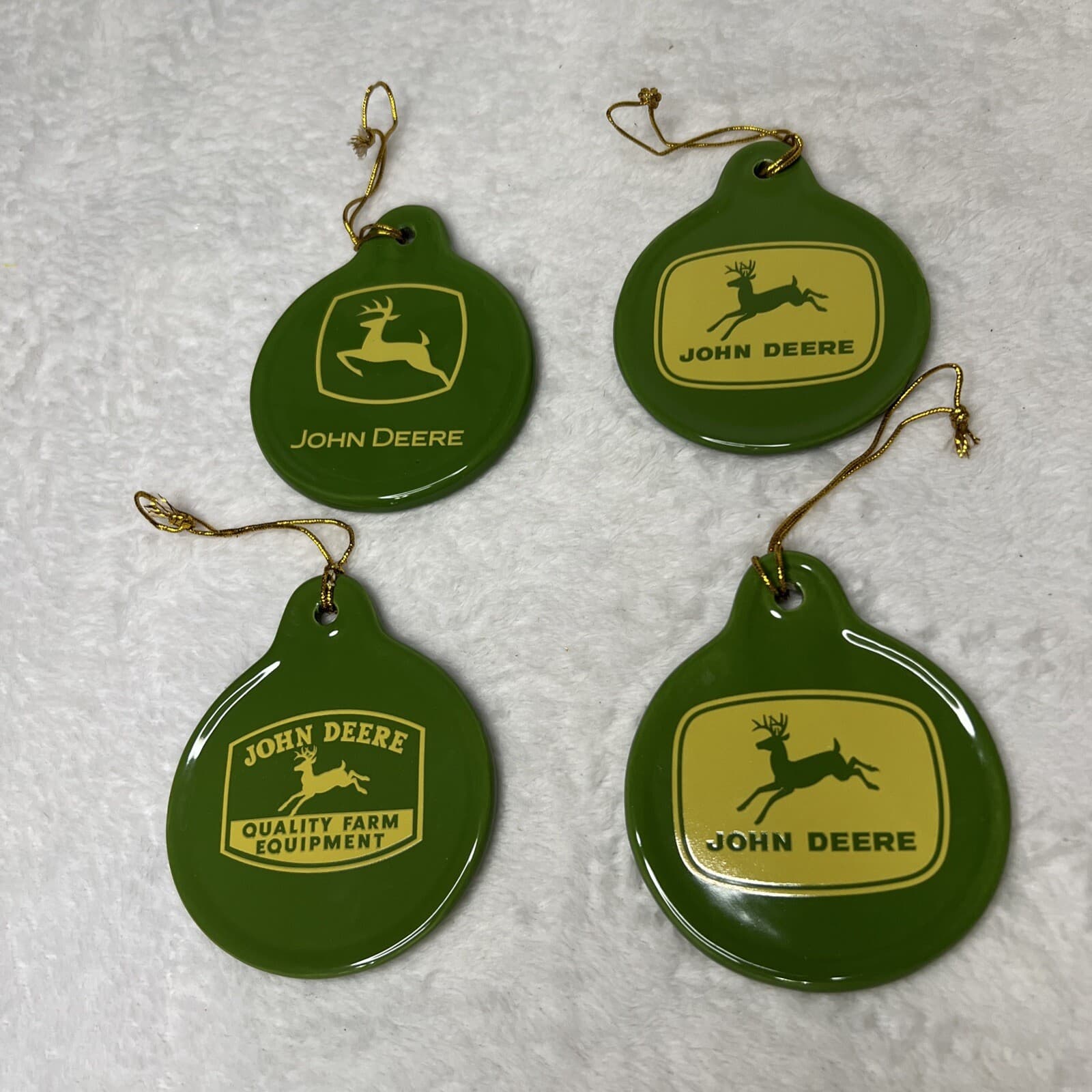 Lot 4 John Deere Ceramic Christmas Tree Ornament Disc 2007 Double Sided Mint