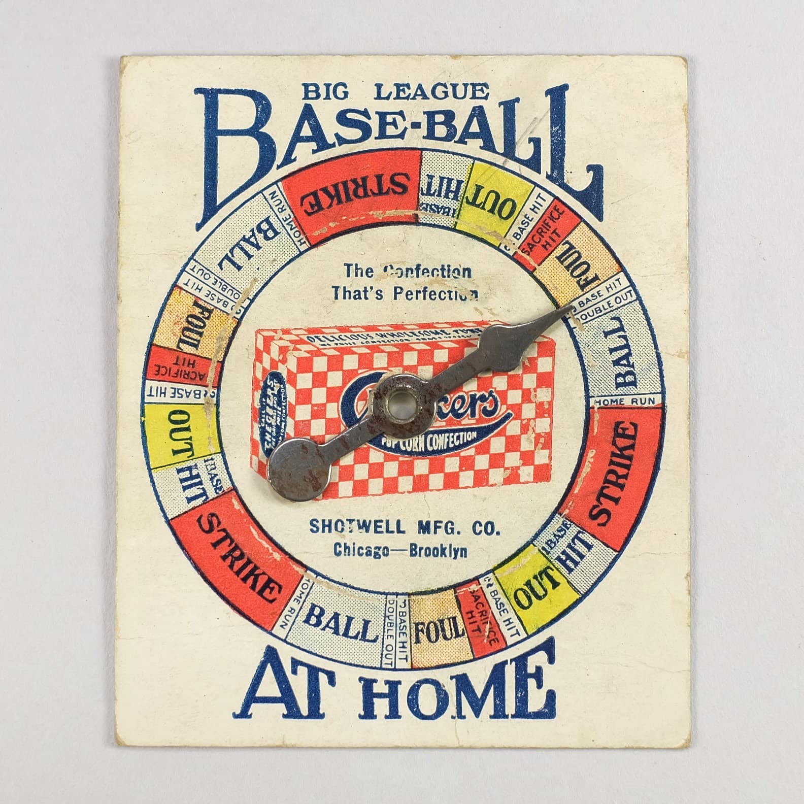 Early-1920s Checkers Popcorn Confection Baseball Spinner Game Antique Toy Prize