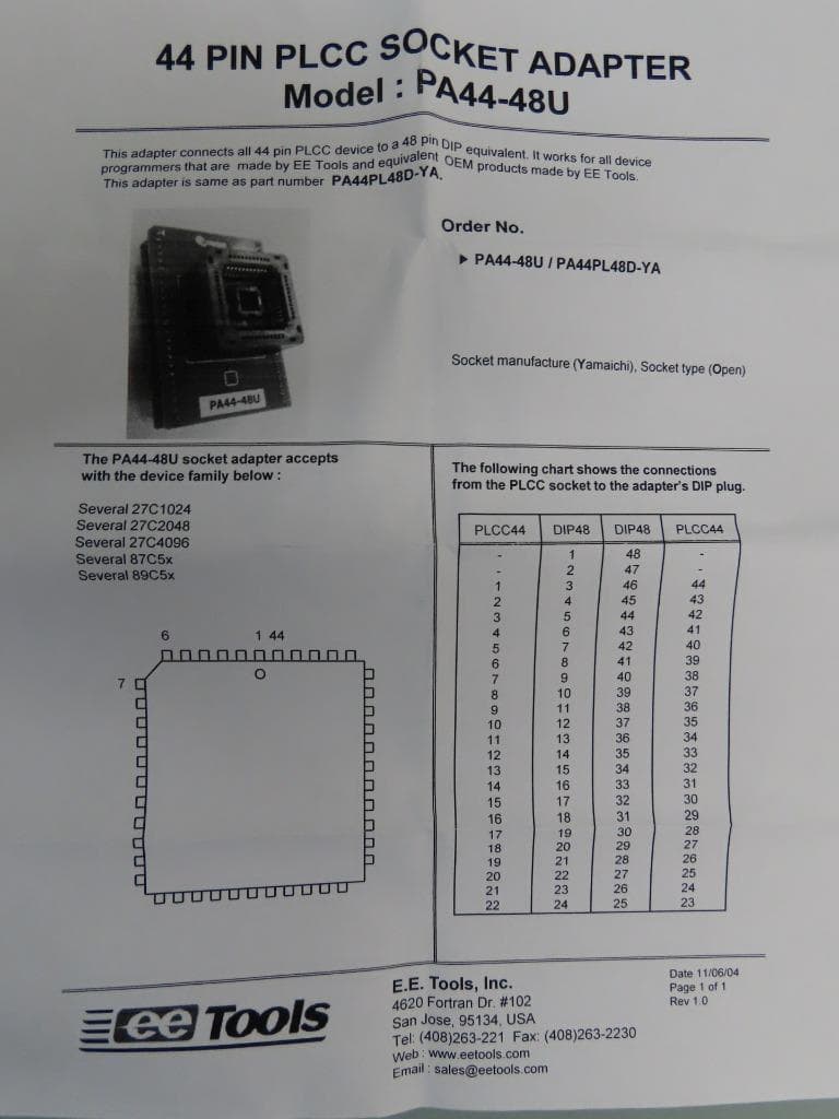 PA44-48U Socket & Adapter UNIVERSAL 44-PIN PLCC ADAPTER 4