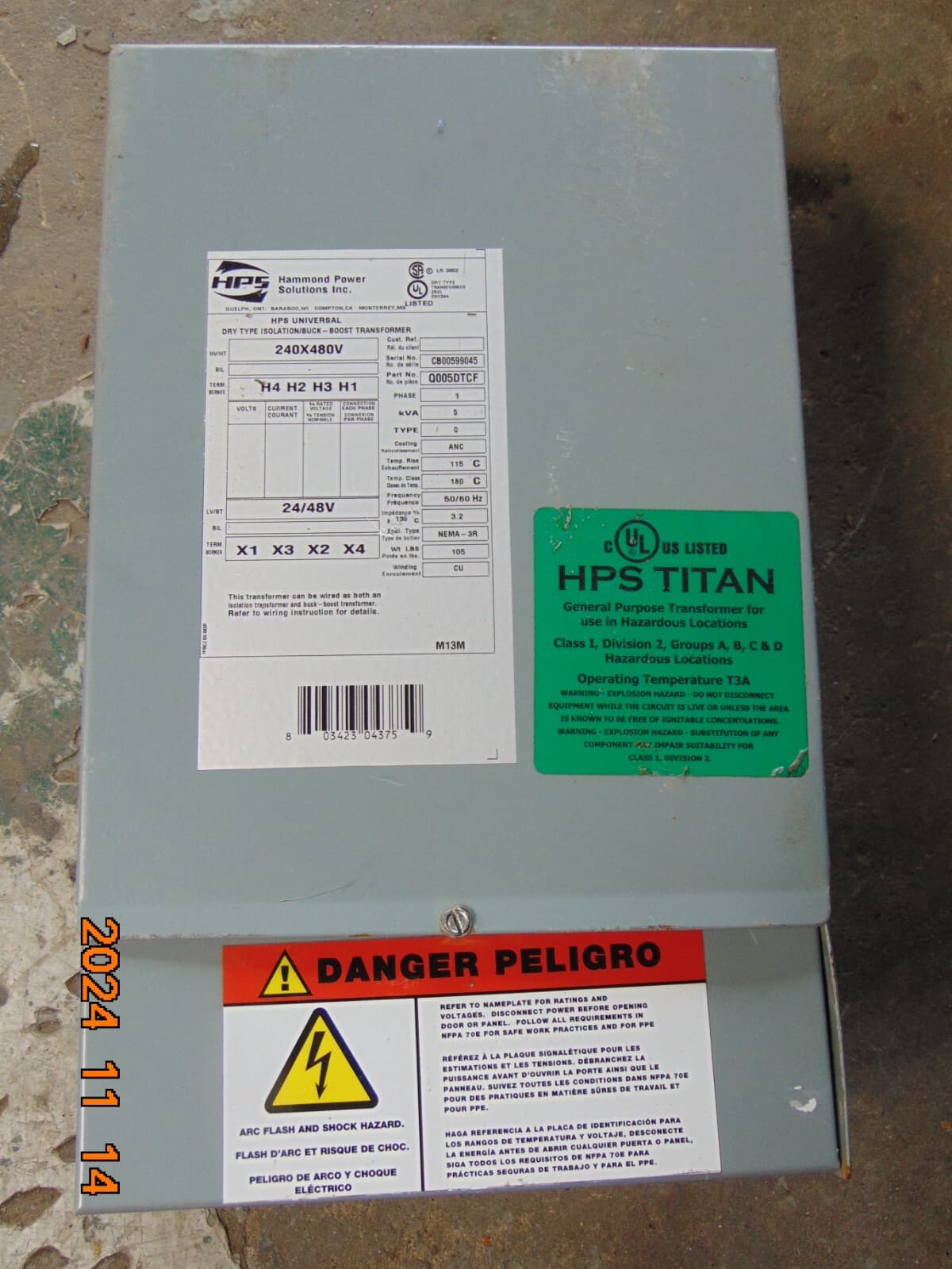 HPS HAMMOND Q005DTCF 5kVA DRY TYPE ISOLATION / BUCK-BOOST TRANSFORMER 1-PHASE