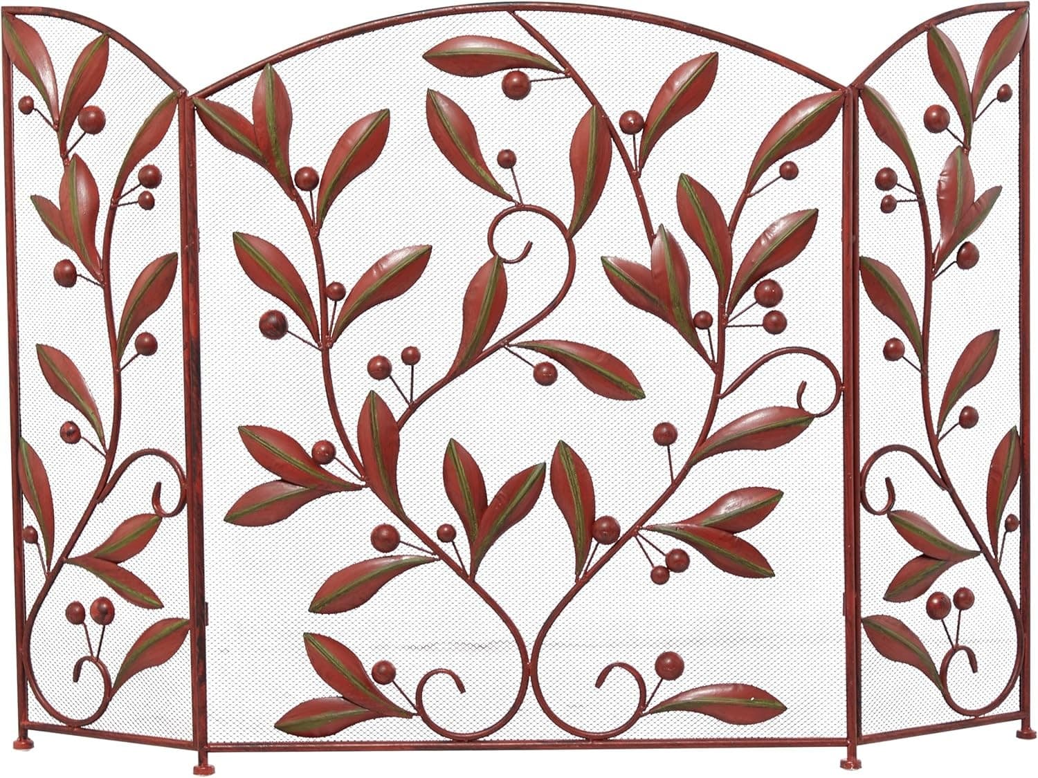 Metal Foldable Mesh Netting 3 Panel Fireplace Screen With Leaf And Vine Relief