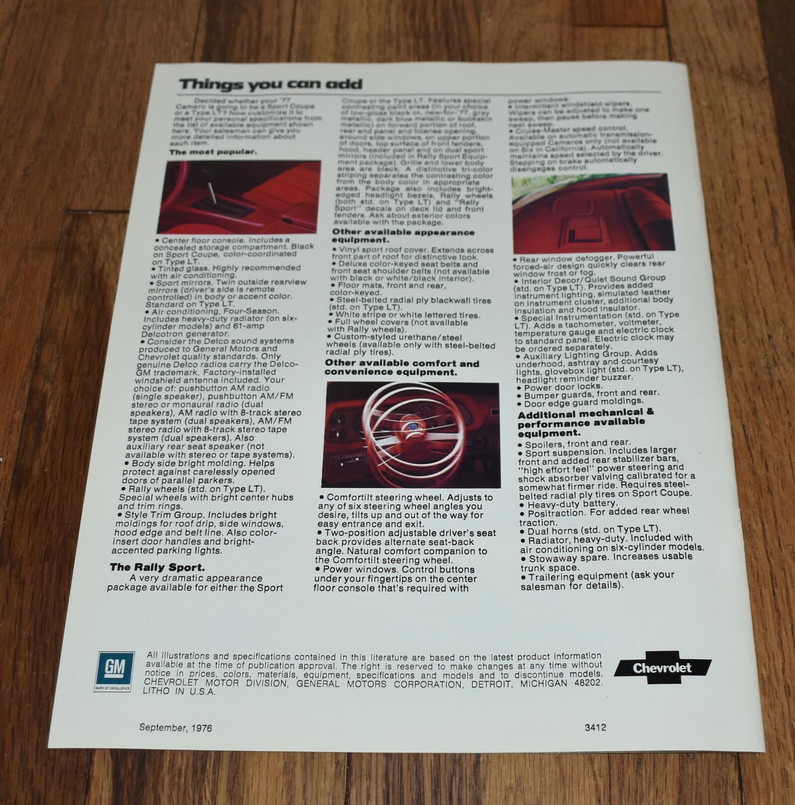 Original 1977 Chevrolet Camaro Sport Coupe Rally Sport 8-page Car Sales Brochure 5