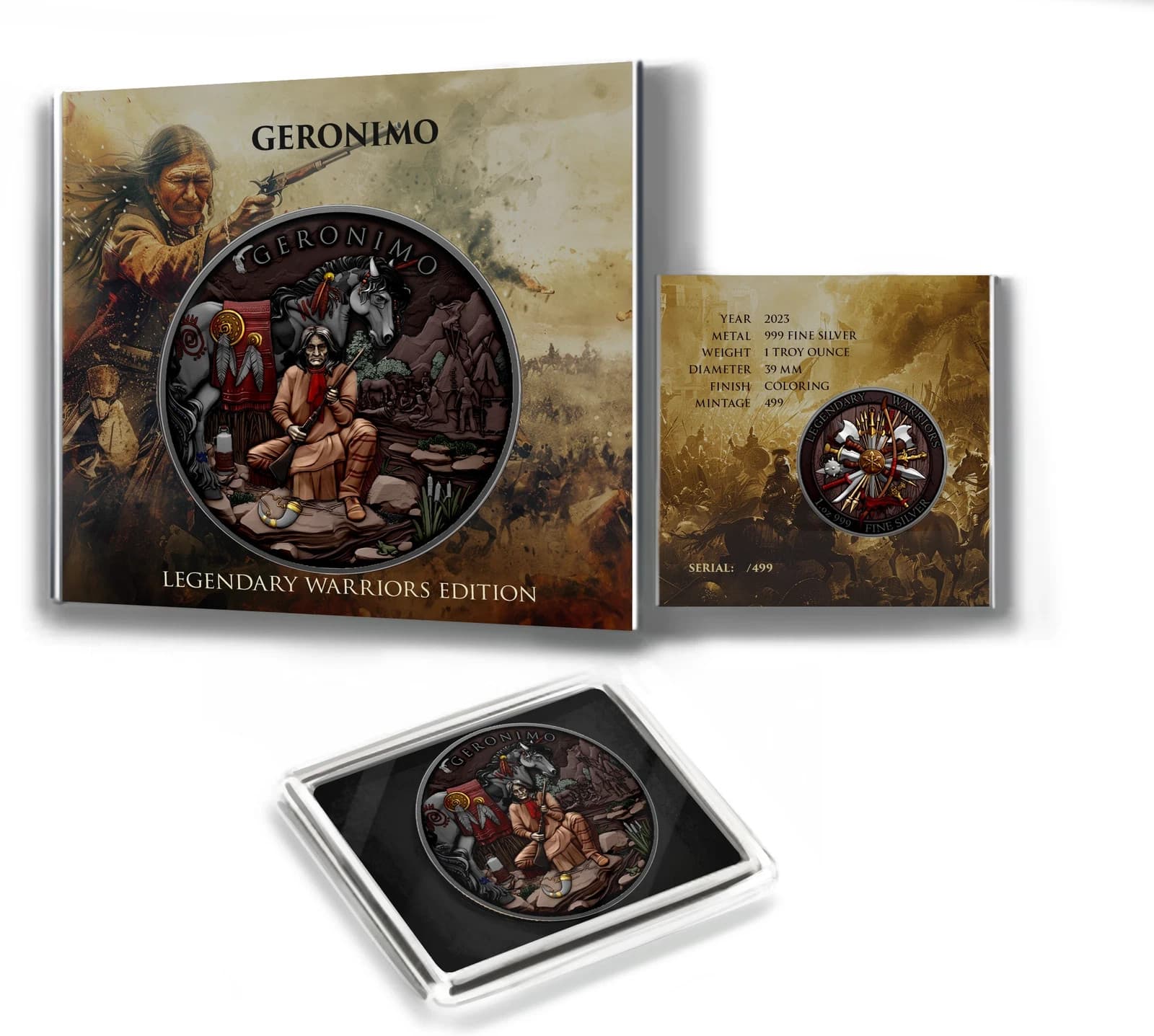 2023 Geronimo Legendary Warriors 1 oz .999 Silver Colorized Round – 499 MINTED 2
