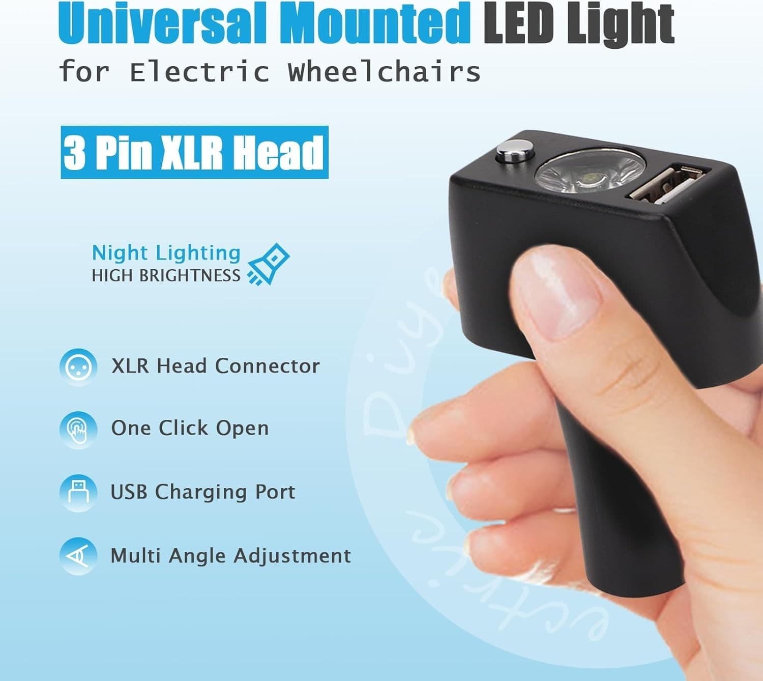 LED Light for Electric Wheelchairs, 3 Pin XLR Head High Brightness Adjustable 2