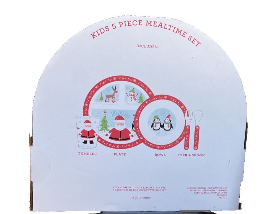 Sincerely Santa Kids 5 Piece Mealtime Set 100% melamine, santa snowmen penguins 2