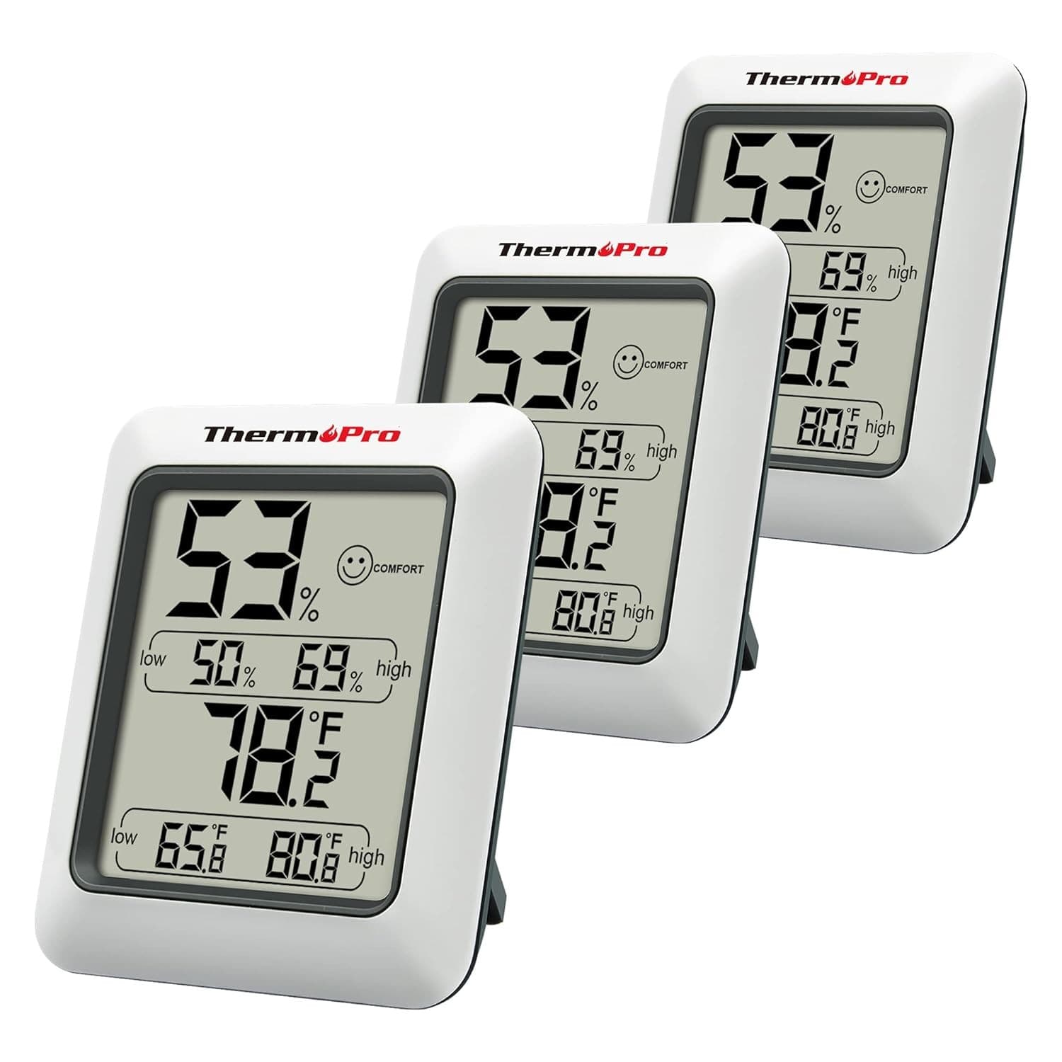 ThermoPro TP50 3 Pieces Digital Hygrometer Indoor Thermometer Room White 