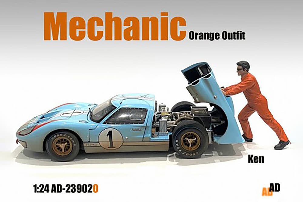 Ken Pushing Mechanic Orange American Diorama 1:24 Scale Figurine 3" Male Figure