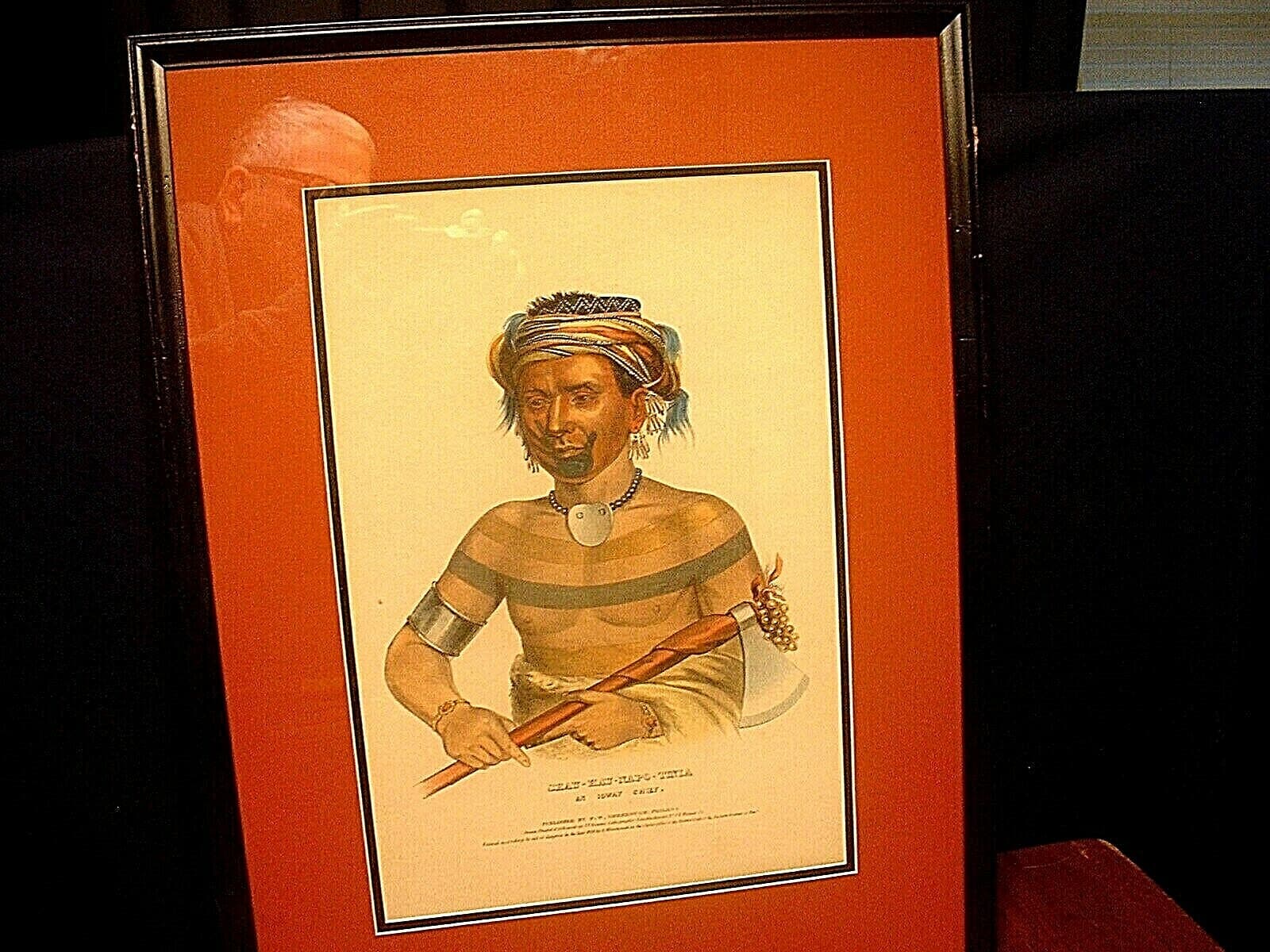 Antq 19ThC Native American Colored Lithograph of Chief Shau-Hau-Napo-Tinia Ioway
