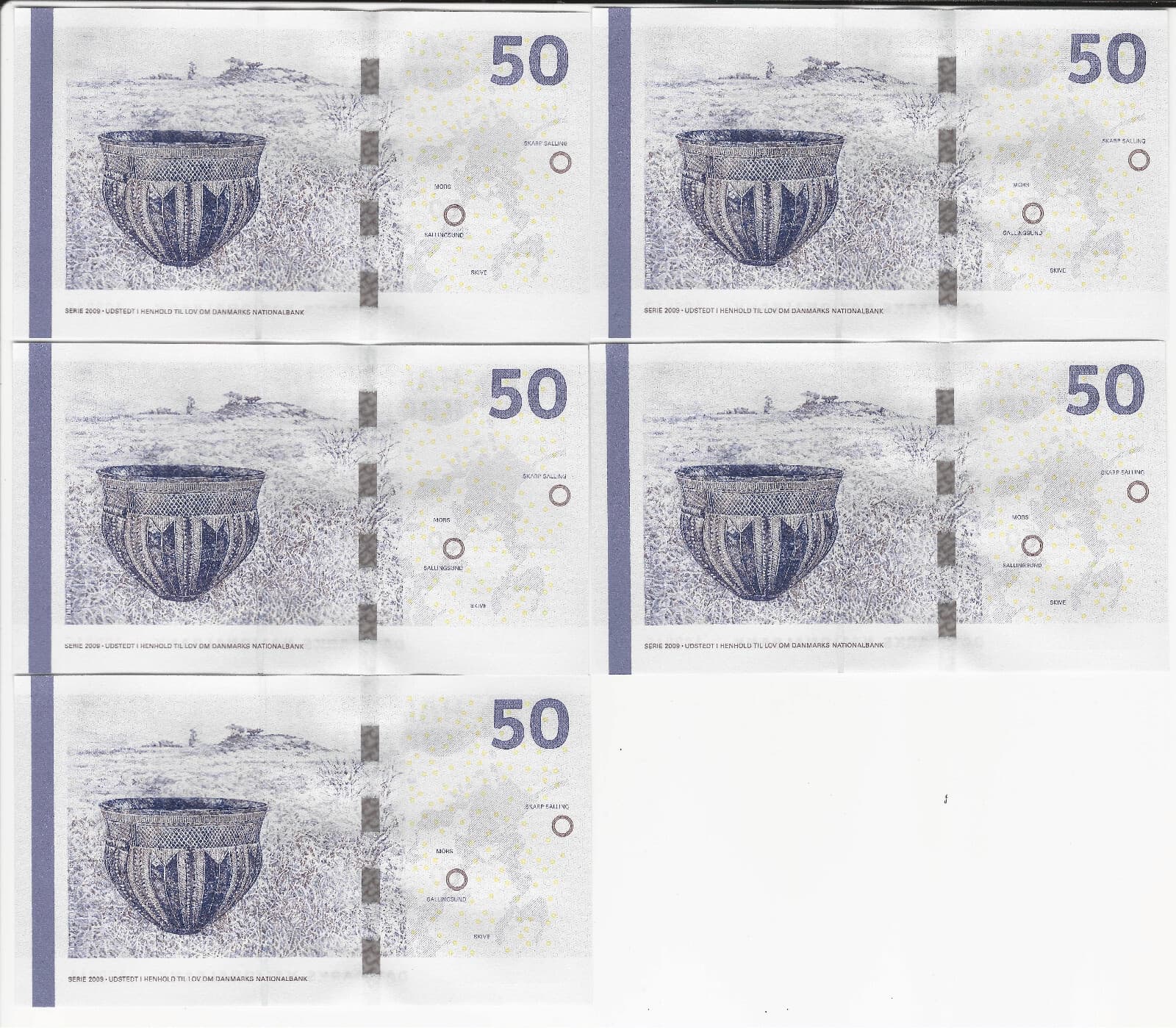 DENMARK 50-krone Banknotes from 2009 Gov't. Pack:  13 Low Consecutive Numbers 5