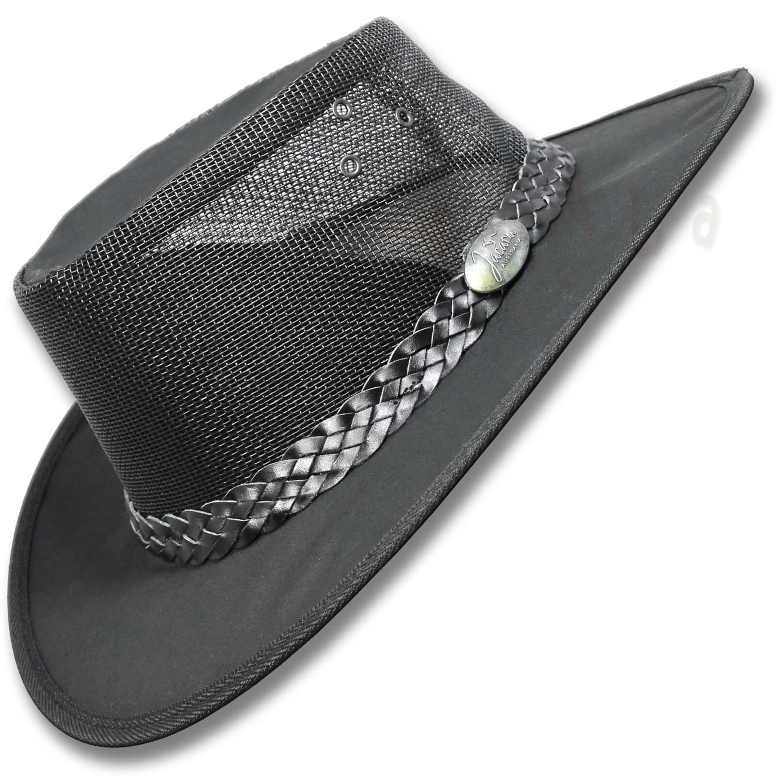 【oZtrALa】 AUSTRALIAN Hat Oilskin Canvas Jacaru OUTBACK Leather Mens Black Cowboy 2