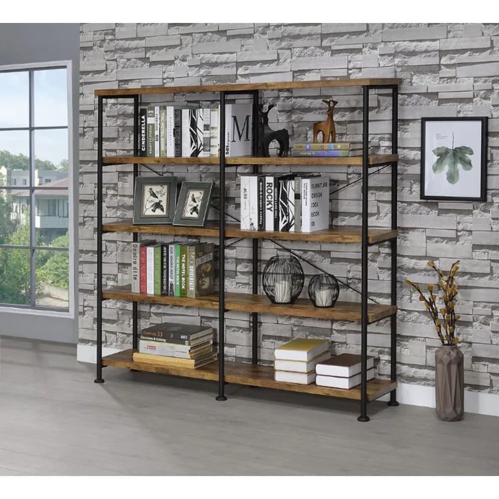 Glazer Industrial Double-wide Bookcase Antique Nutmeg Industrial 5
