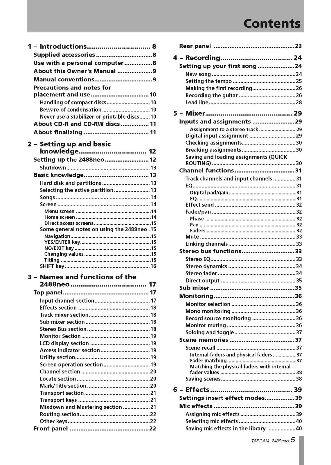 Tascam 2488neo Owner's Manual: 124 Pages Spiral Bound & Protective Covers! 2