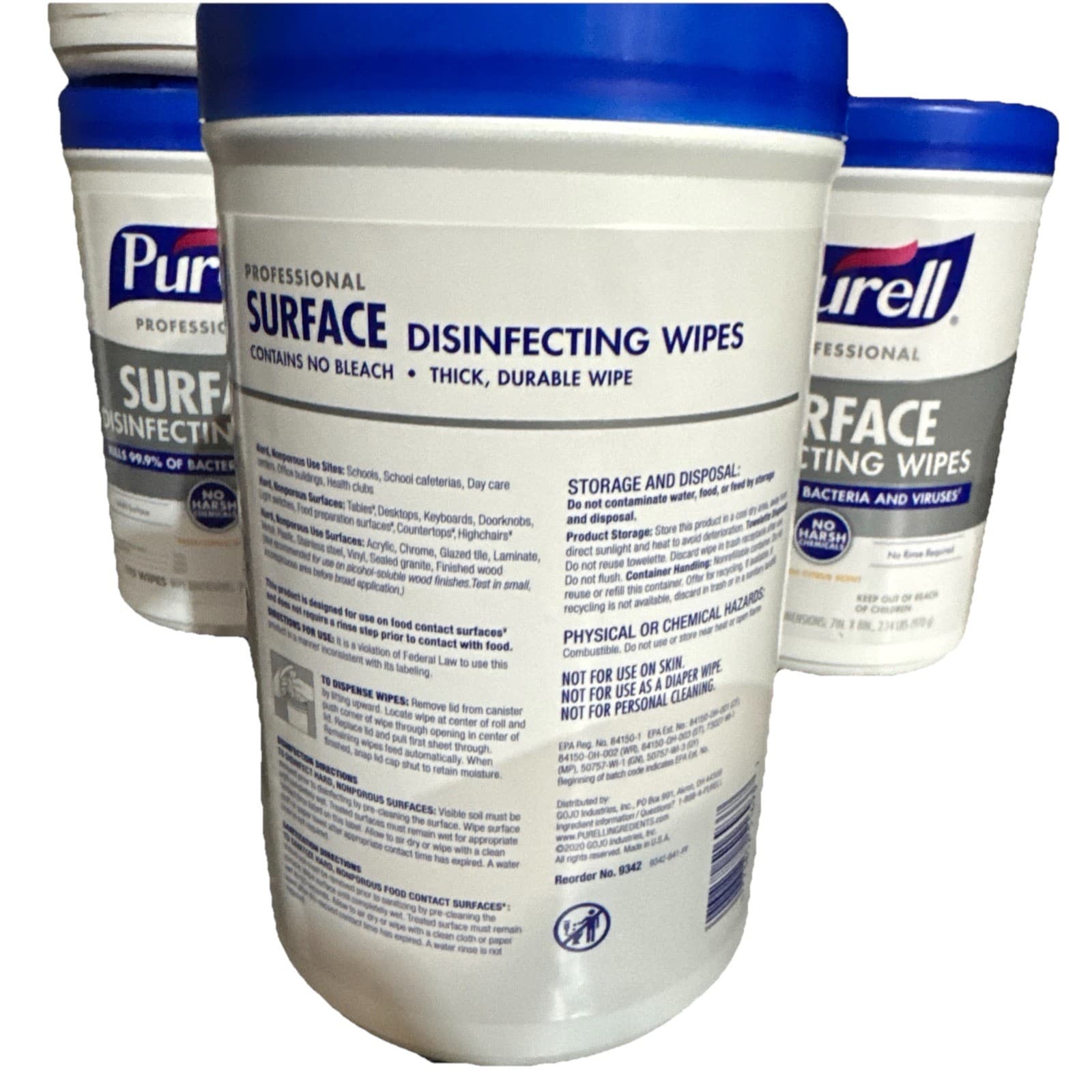 PURELL 934206CT 1-Ply Disinfecting Wipes - White (12 Canisters/Carton) New 2