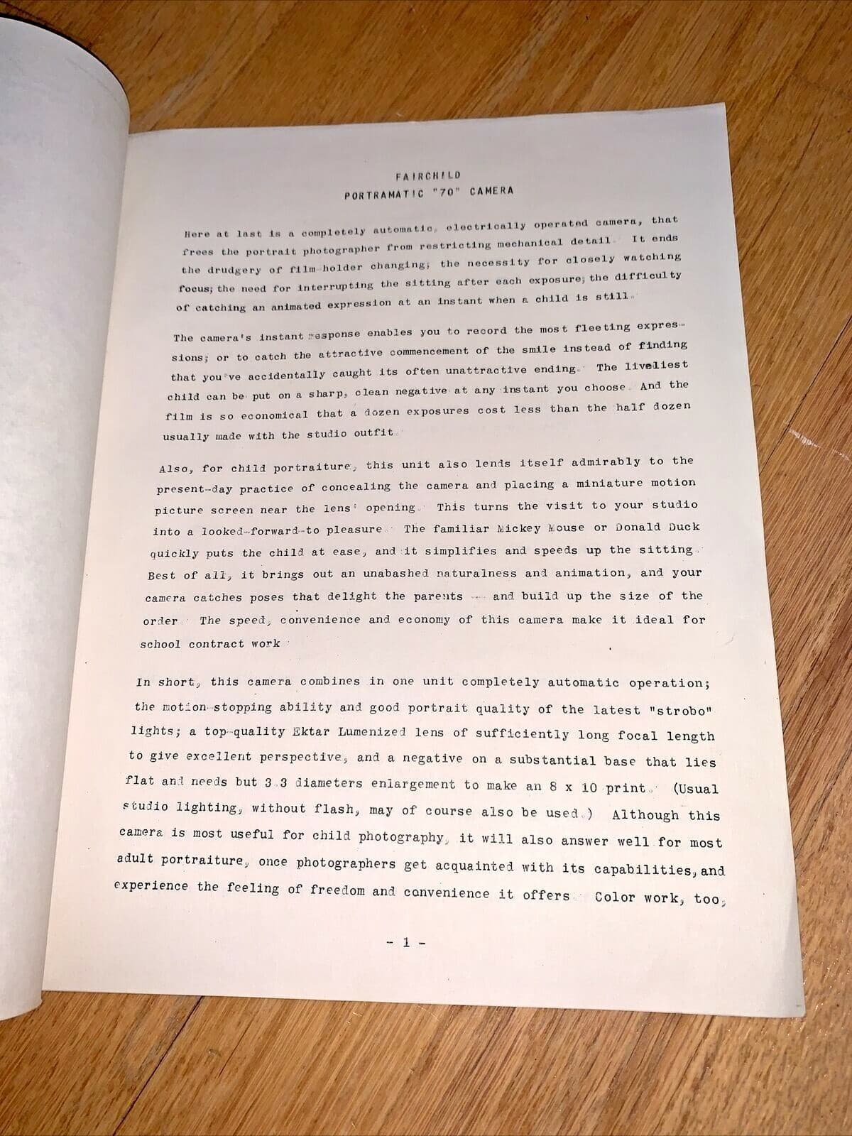 1947 FAIRCHILD CAMERA CORP - PORTRAMATIC 70 Brochure / Spec Sheet 2