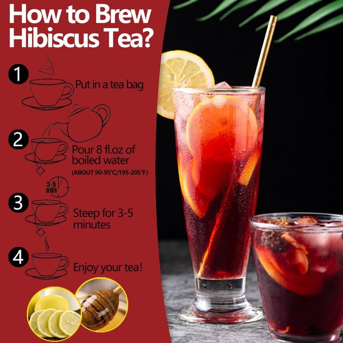 Hibiscus Tea 60Bags 100% Natural & No Additives & Flavoring & Caffeine 3