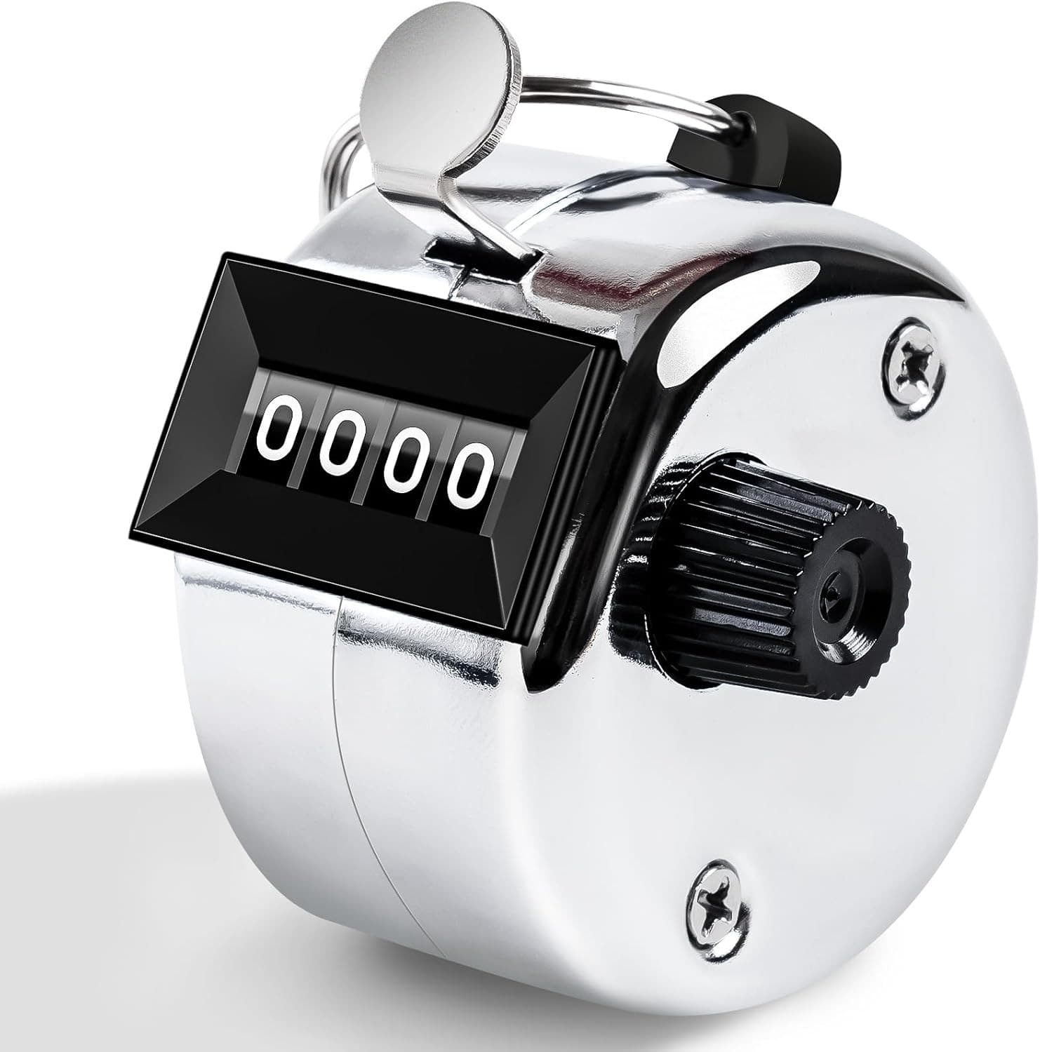 Clicker Counter, Metal Hand Tally Counter with 4 Digit Silver 