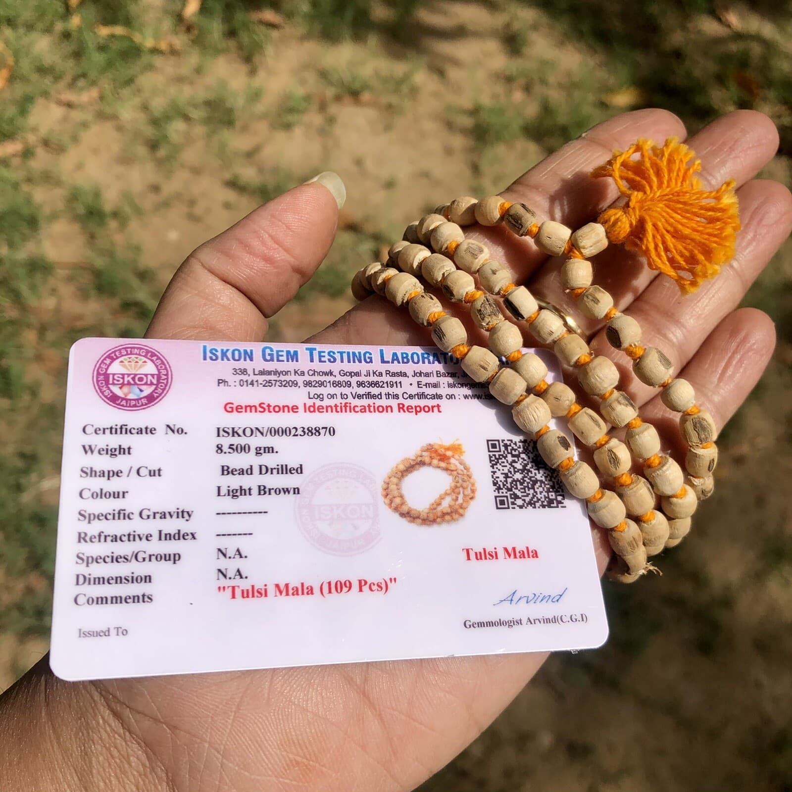 LAB Certified TULSI TULASI VAISHNAV ISKCON Japa Mala ROSARY 108+1 Bead Prayer 3