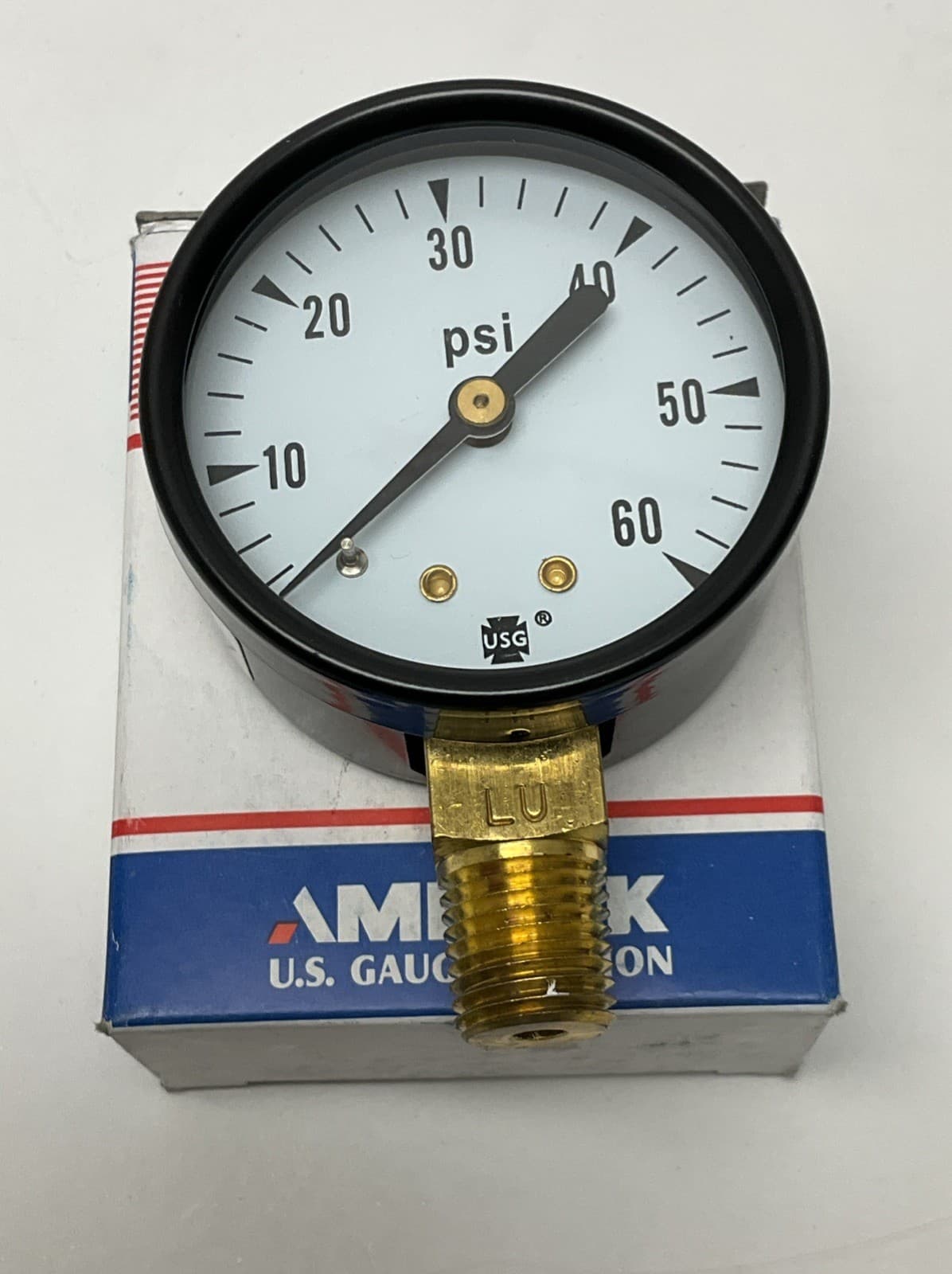 Ametek USG 163269 0-60 PSI Pressure Gauge 2"  1/4" NPT, Brass Lower Middle 2