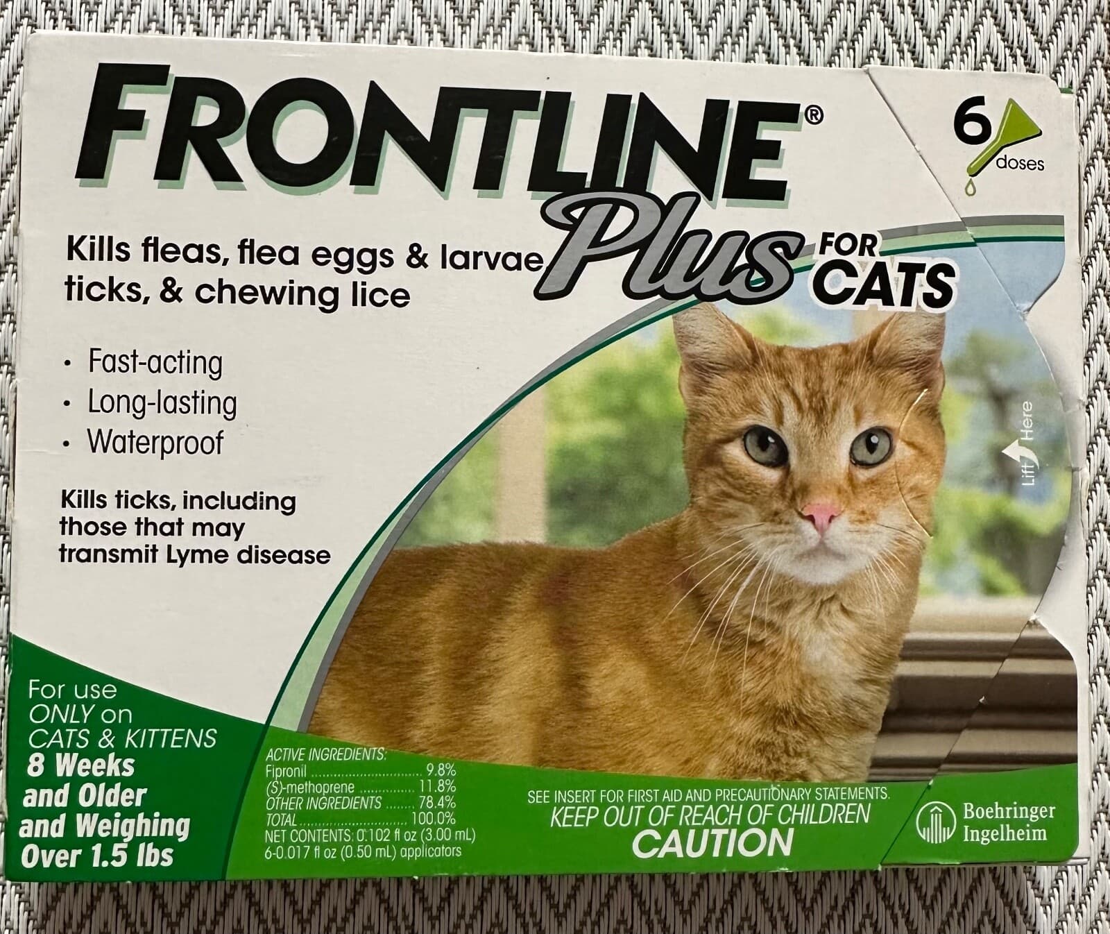 FRONTLINE Plus Flea and Tick Treatment for Cats over 1.5 lbs., 6 Treatments NEW