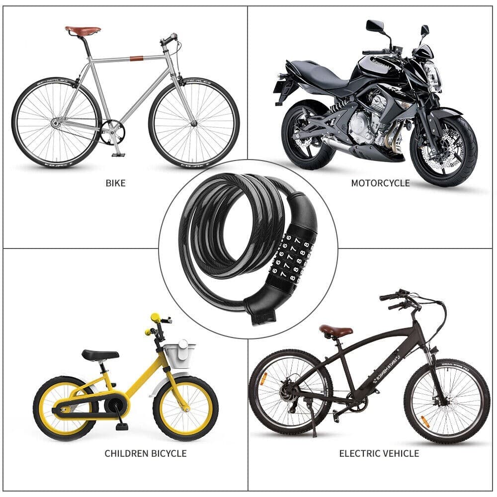 Bike Lock Security Cable Lock 5 Digit Password Bike Lock Heavy Duty Anti-Theft 3