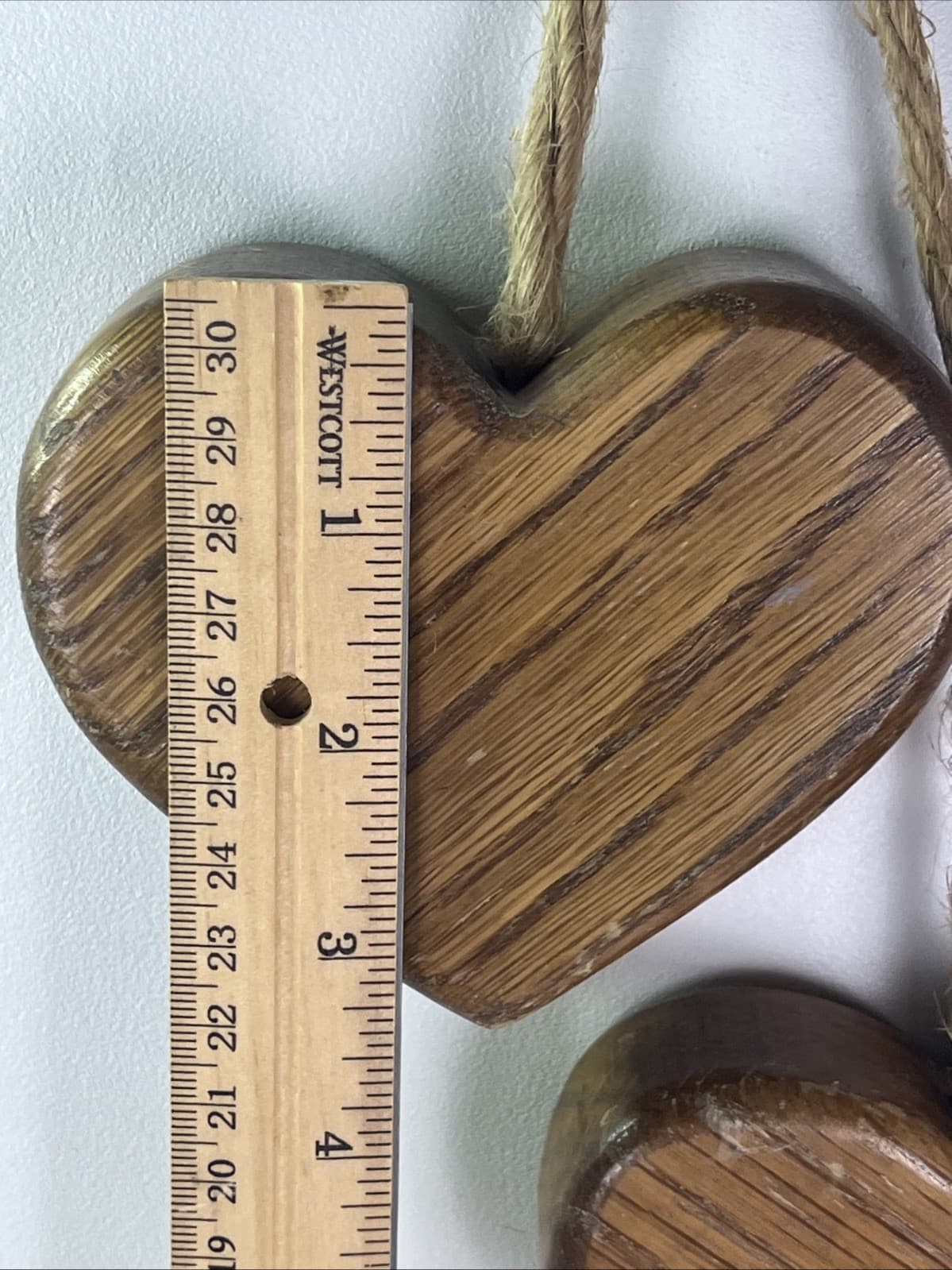 VTG Rustic Primative Solid Wood Hearts Pair Country Decor 4