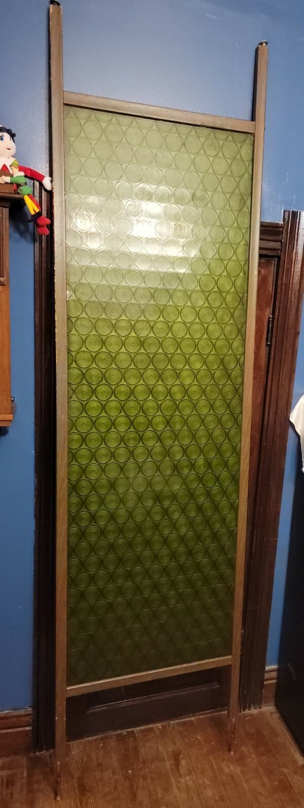 MCM HUGE 2-TONE GREEN ROOM DIVIDER PANEL 8'X26"TENSION ROD VTG RETRO MID CENTURY 2
