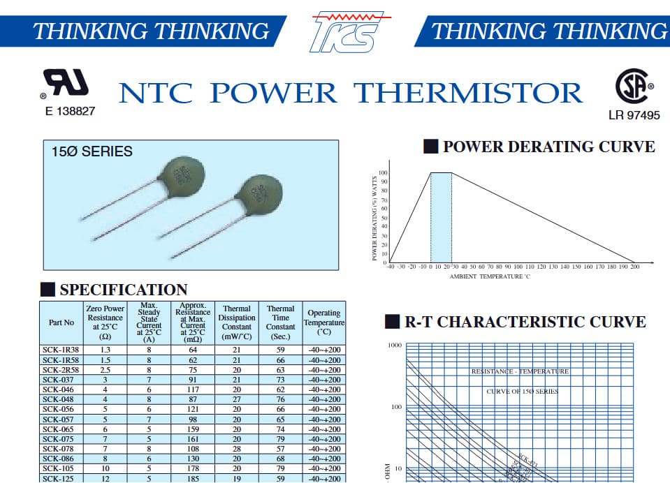 QTY (24) 2.5 Ohm 8A 15mm NTC POWER THERMISTORS SCK2R58 THINKING 3