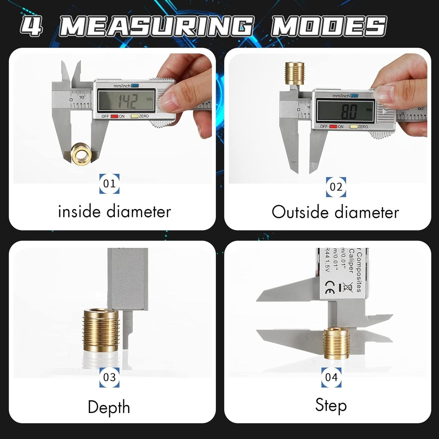 Calibre Digital Acero Inoxidable Calibrador Pie de Rey Con Pantalla LCD, 0-6" 6