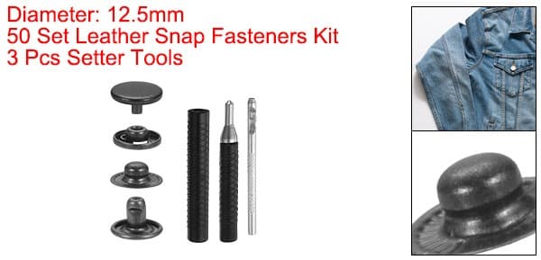 50Set Leather Snap Fasteners Kit 12.5mm Metal Snaps with 3 Setter Tool Gun Black 2