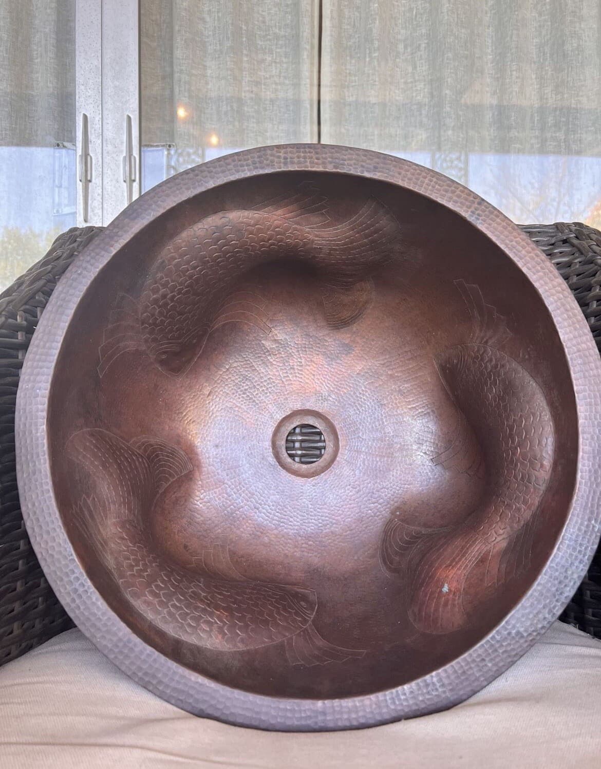 Hammered Copper Koi Fish Sink 2