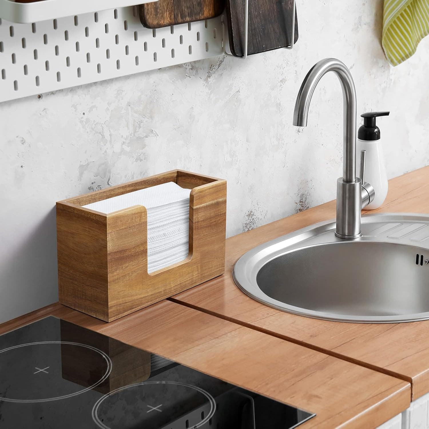 Paper Towel Dispenser Countertop, Acacia Wood Bathroom Paper Towel Holder for Ho 6