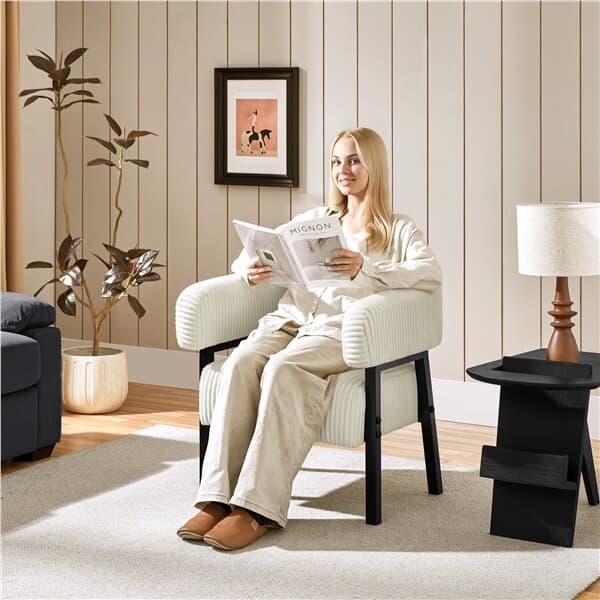 Corduroy Barrel Accent Chair with Solid Wood Legs with Pocket Coiled Seat 5