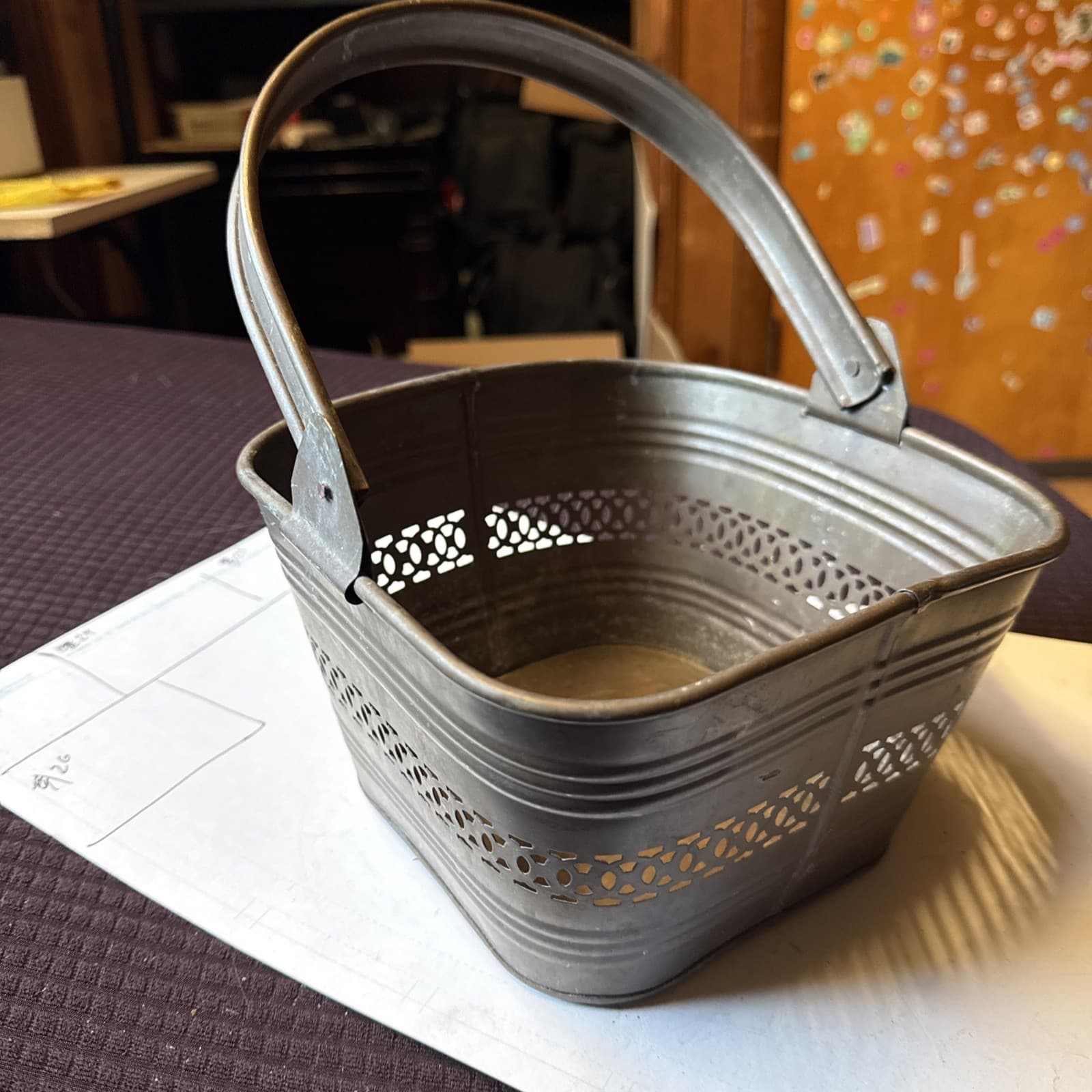 Vintage Brass Copper Looking  Basket With Handle 8” Wide 5” Tall