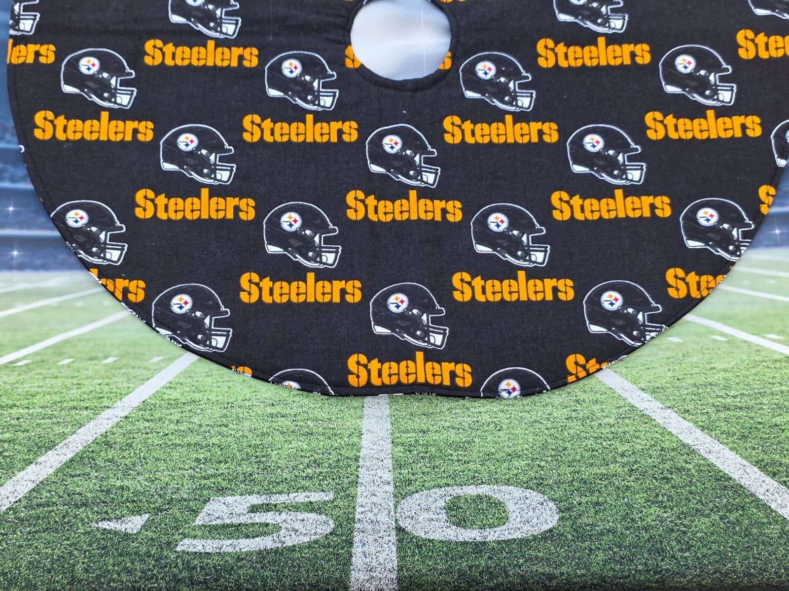 Handmade Mini 19" Christmas tree skirt NFL FOOTBALL Pittsburgh Steelers Feathers 2