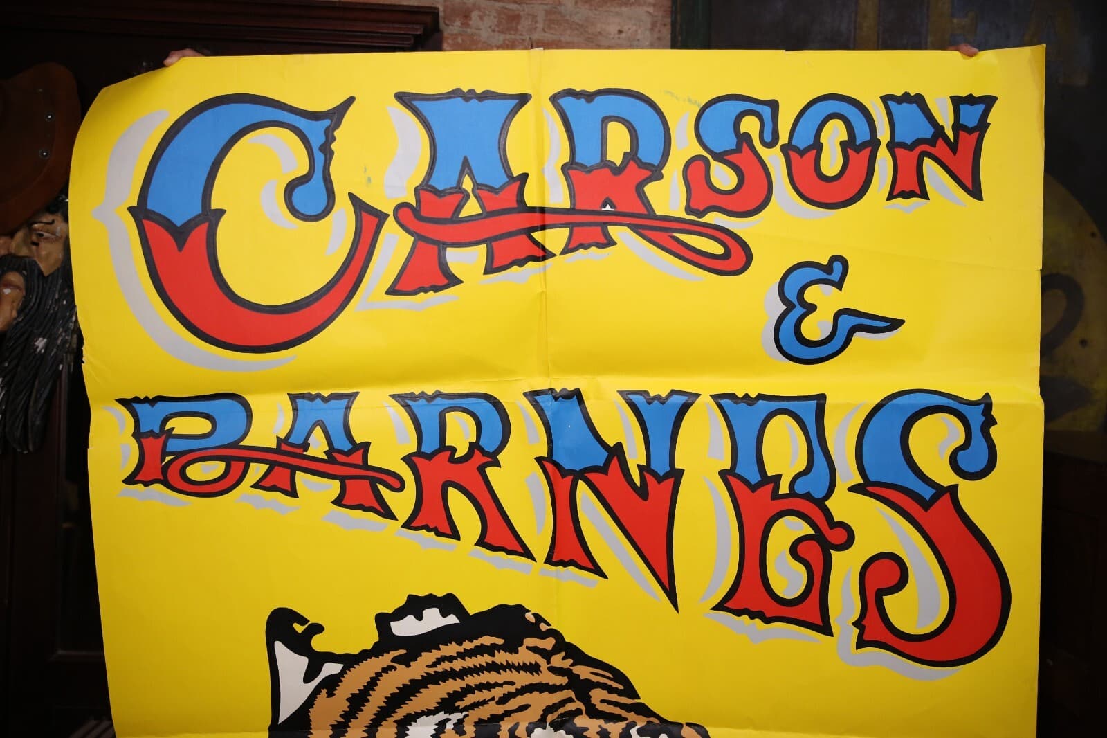 Vintage Carson Barnes Circus Poster Sign Banner Tiger Amusement Park Carnival 4