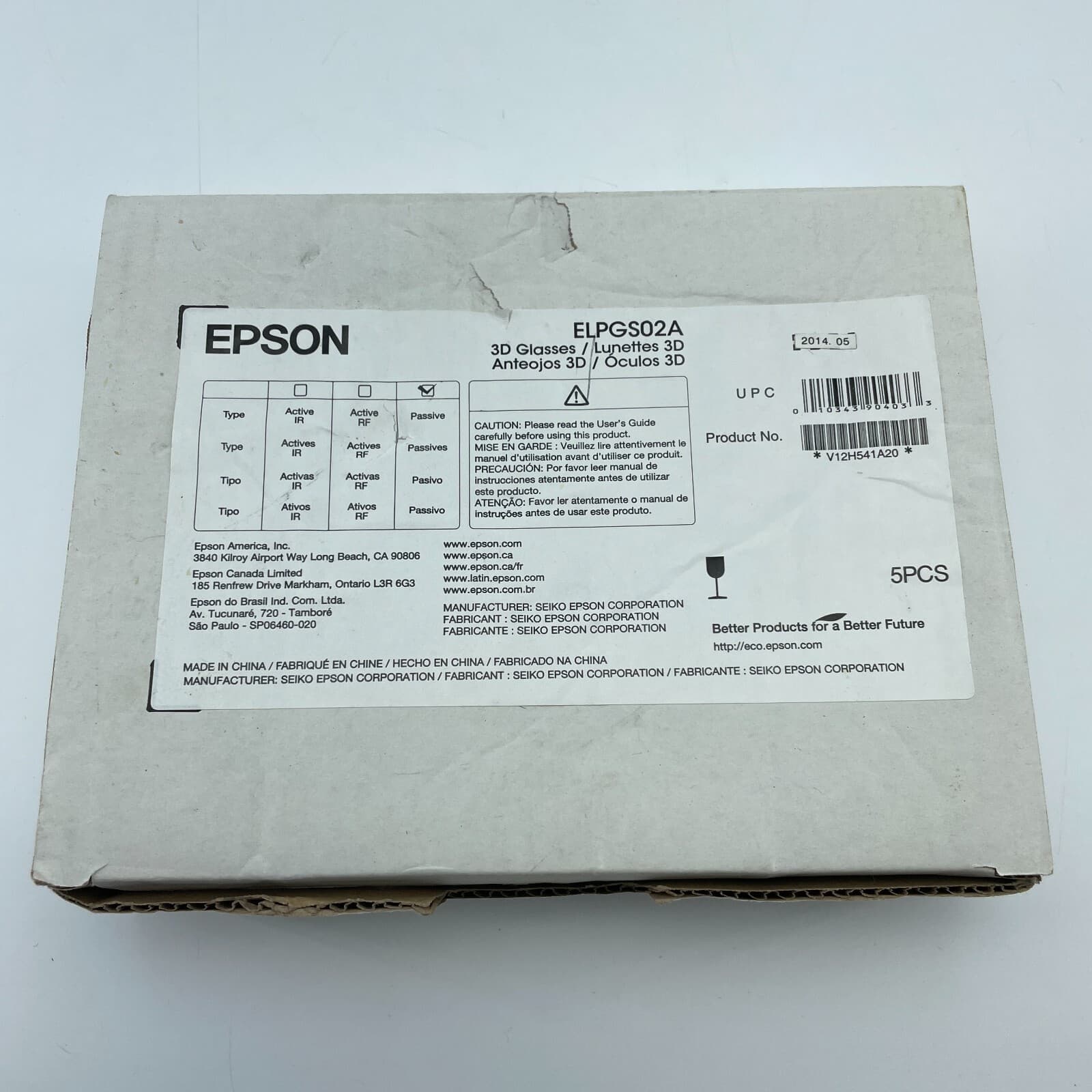 Epson 3D Glasses Passive ELPGS02A Black Lunettes Movie Watch Classroom BOX of 5 2